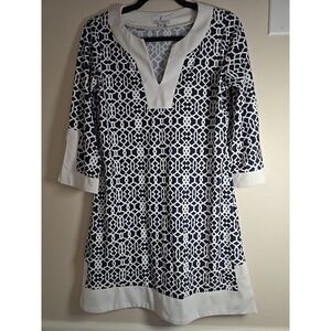JUDE CONNALLY Blue White Preppy Spandex Knit Dress‎ Sz Small Made in USA